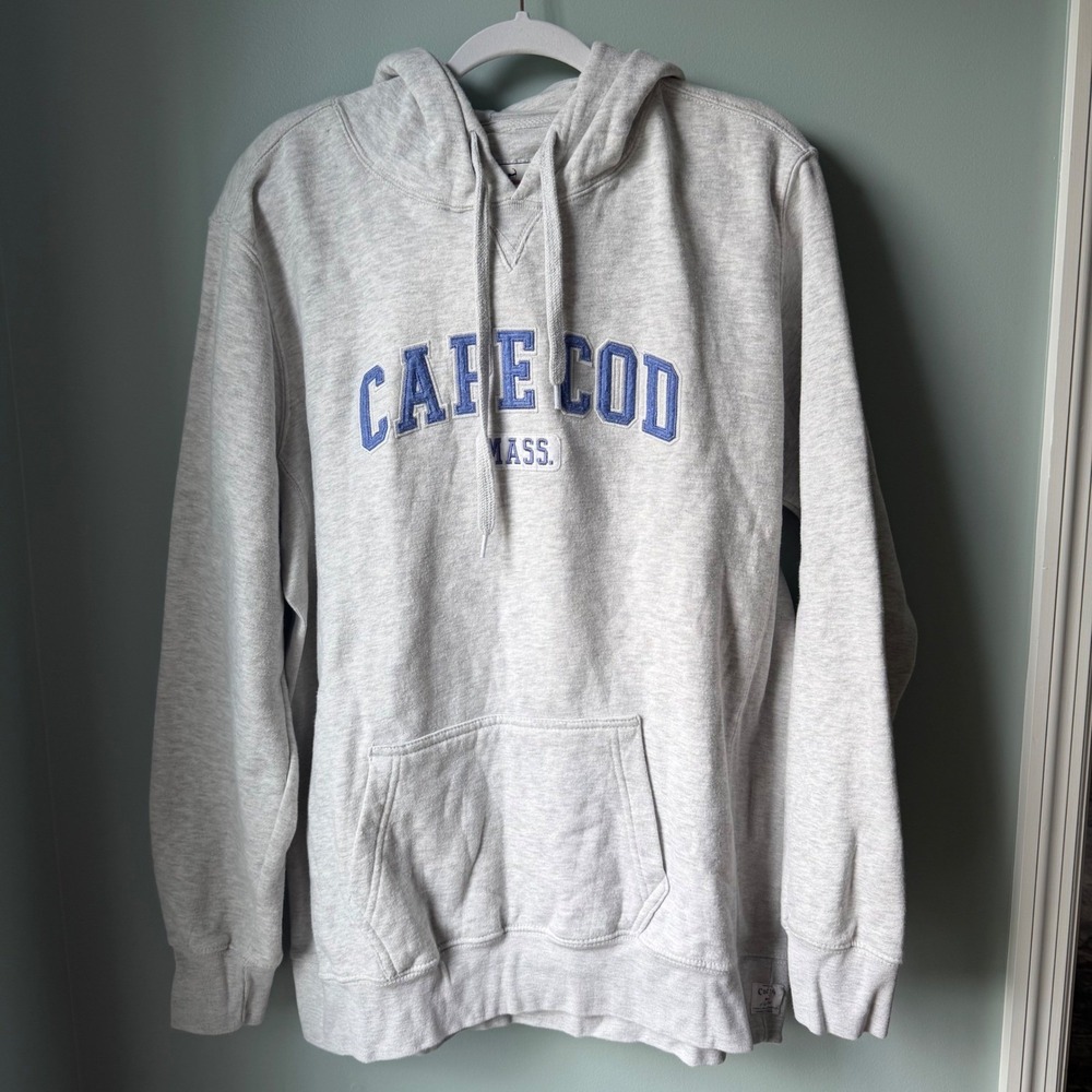 Cuffy's Gray Hoodie Cape Cod Sweatshirt Blue Print Size 2X